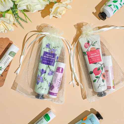 AZEN 8 Sets Bulk Gifts, Hand Cream and Lip Balm Bulk Set with Organza Bag Thank You Card, Baby Shower Wedding Gifts for Guests, Bridal Wedding Favors for Guests,Thank You Gifts for Women