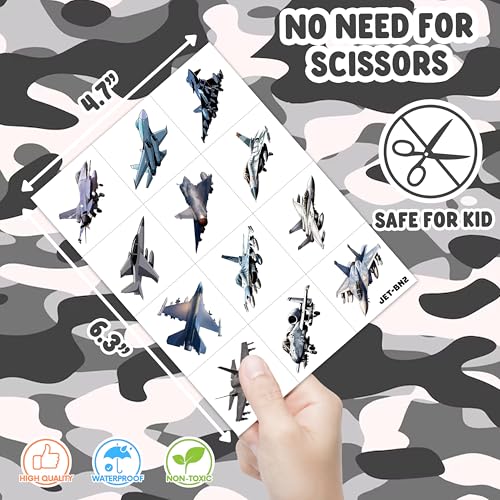 96 Fighter Jet Temporary Tattoos for Kids - Party Favors