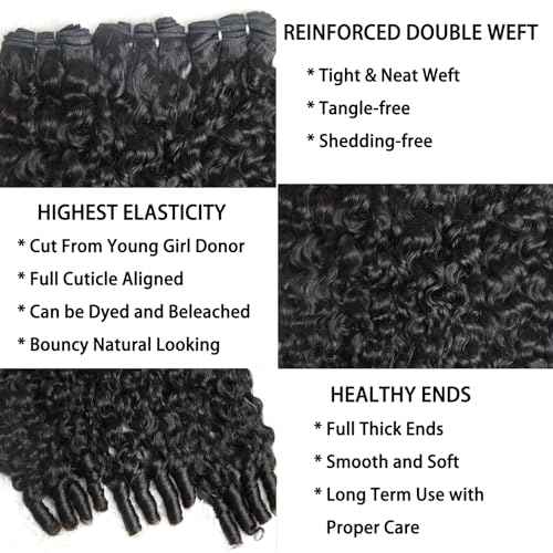 Curly Human Hair Bundles Water Wave Burmese Curly Bundles Human Hair Weave with Spiral End 3c4a 24 Inches Quick Weave Hair Extensions for Women Natural Black 1 Bundle
