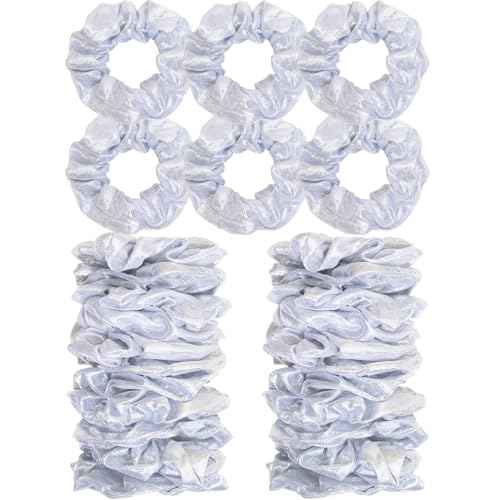 24 PCS Shiny Metallic Hair Scrunchies Bulk, Cheer Scrunchies Hair Accessories Cheerleading Hair Ties Elastics for Women Cheerleading Teams (Silver)