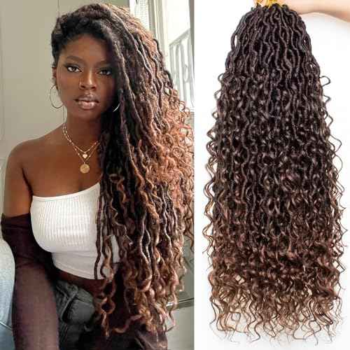 30 Inch Goddess Locs Crochet Hair 8 Packs Ombre Crochet Goddess locs Boho Hippie Locs Hair Faux Locs Crochet Hair with Curly Ends Pre-looped River Locs Crochet Hair for Black Women(T30#)