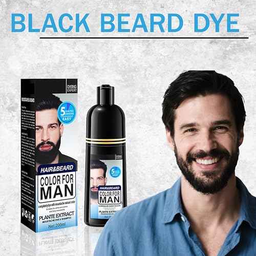 Black Beard Dye For Men, Natural Beard Dye Black For Gray Coverage, No-Mess Formula, Quick Coloring And Long-lasting Effect(200ML)