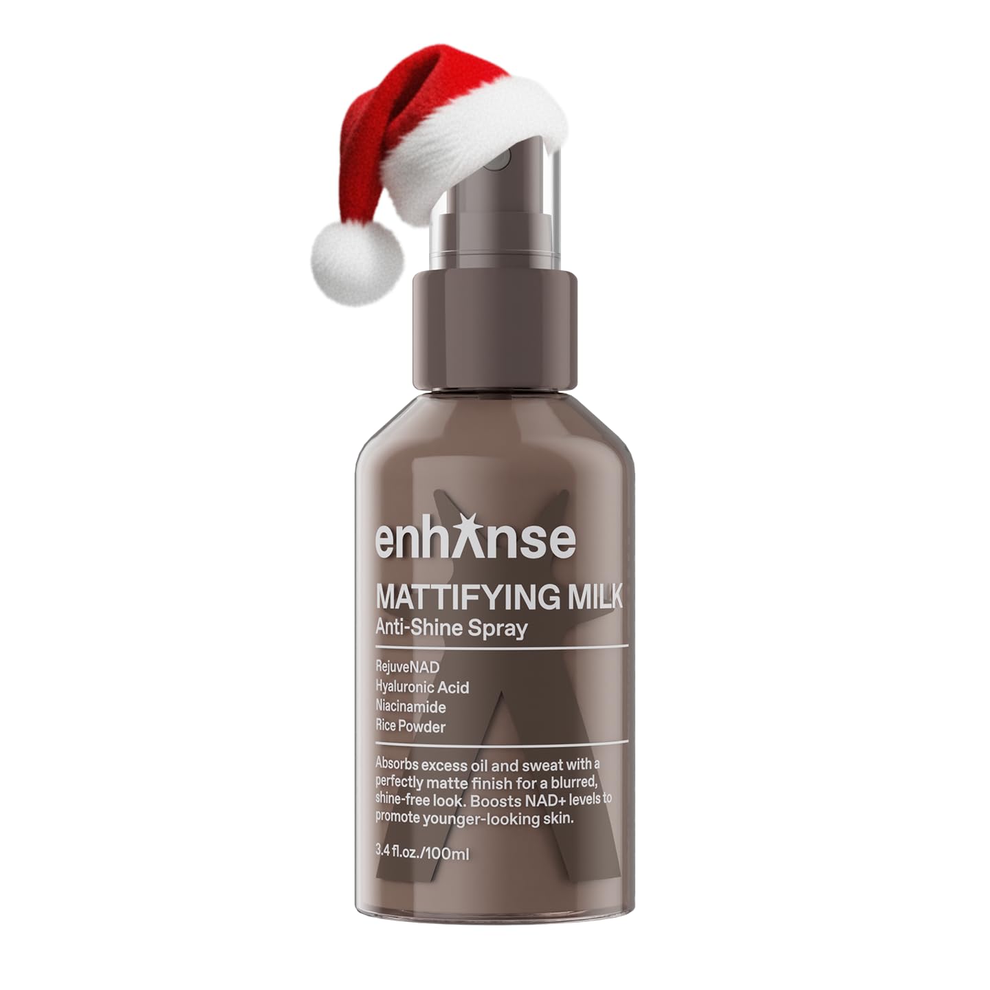 ENHANSE Mattifying Milk Anti Shine Matte Spray for Men, Hydrating Hyaluronic Acid, Rice Powder, RejuveNAD, Liquid Powder to Blur Pores & Control Shine, Clean, Oily Skin, 3.4 Fl Oz