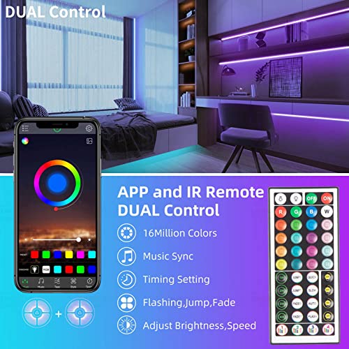 KSIPZE 100ft RGB LED Strip Lights with Music Sync & App Control for Bedroom & Home Decor