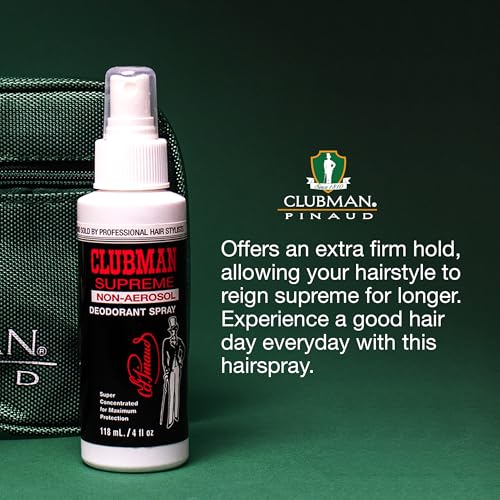 Clubman Supreme Non Aerosol Hairspray ? Extra Hold Styling & Grooming Hair Spray for Men with Panthenol, 8 fl oz