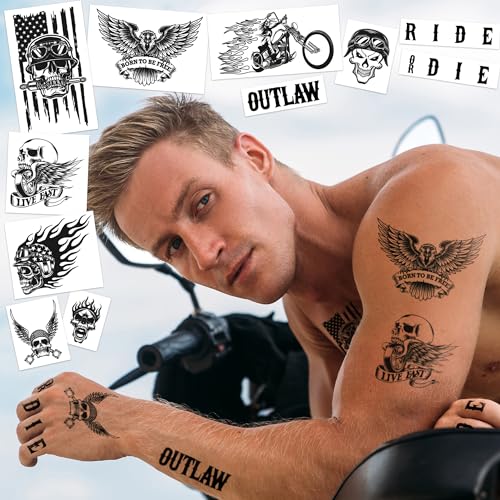 Biker Temporary Tattoo Kit – 11 Realistic Face & Body Tattoos