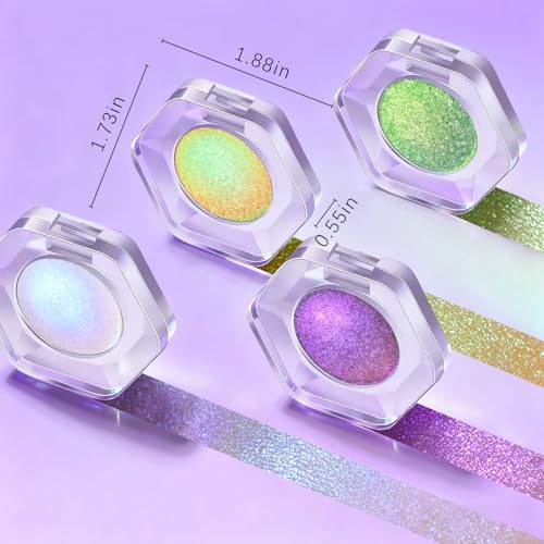 Noerrors Blue Purple Holographic Duochrome Glitter Eyeshadow, Multichrome Rich Color Shimmer Metallic Eyeshadow for Blue Green Eyes, Iridescent Mermaid Eye Brightener Makeup Palette Rave Accessories