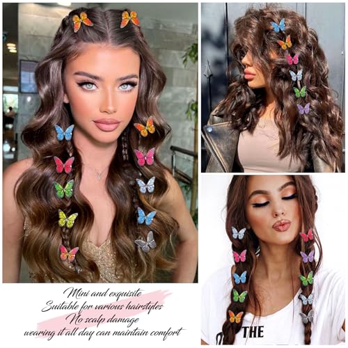 20Pcs Butterfly Hair Clips with Glitter - Fabric Wing Design