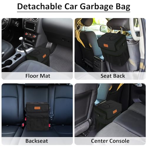 ELONGRIVER Leak Proof Car Trash Can for Back Seat - Cute Hanging Garbage Bin for SUV, Truck, Van - Automotive Front and Back Seat Trash Can - Black