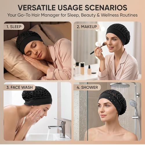 Chedin Mesh Hair Net with Wide Band, Black | Hair Protection | 2 Pack