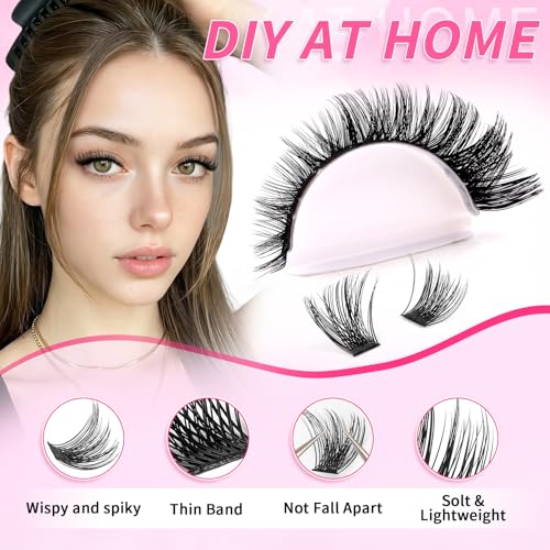 Lash Clusters Kit - Wispy Fluffy False Eyelashes C Curl with Bond&Seal
