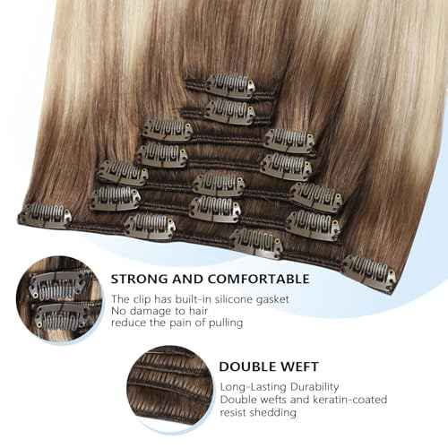 COOKAYU Clip in Hair Extensions Real Human Hair, 8/60/18 Ombre Real Hair Extensions Clip in Human Hair, Thick Silky Straight, 22inch 120g 7Pcs