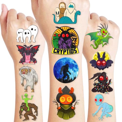 96-Piece Cryptid Temporary Tattoos - Alien, Bigfoot, Mothman