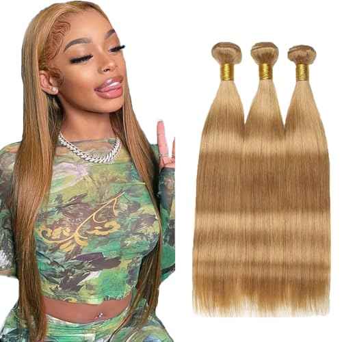 27 Bundles Human Hair Honey Blonde Straight Bundles Human Hair Brazilian Unprocessed Virgin Hair 3 Bundles 14 16 18 Inch Color 27 Straight Human Hair Bundles