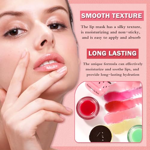 3PCS Bee Lip Balm Honey Pot, Honey Strawberry Watermelon Lip Mask Sleeping Honey Lip Mask Overnight Hydrating Propolis Honey Pot Lip Balm for Cracked & Dry Lips Care with Pink Lip Mask