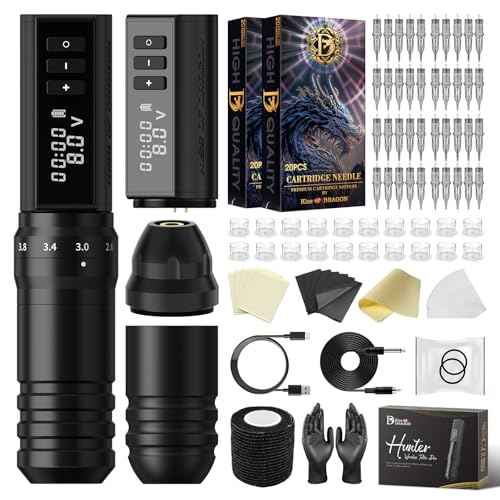 Tattoo Gun Kit - Kiss of Dragon Complete 2400mAh Rotary Tattoo Machine with 6 stroke length Options Dual batteries for longer working time
