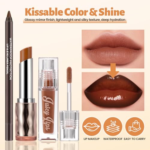 Mocha Mousse Lip Combo Set - Lip Liner, Lipstick & Gloss