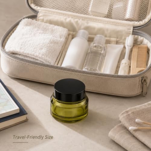 6 Pack Refillable 1oz Green Glass Cosmetic Jars with Lids - Makeup & Skincare Containers