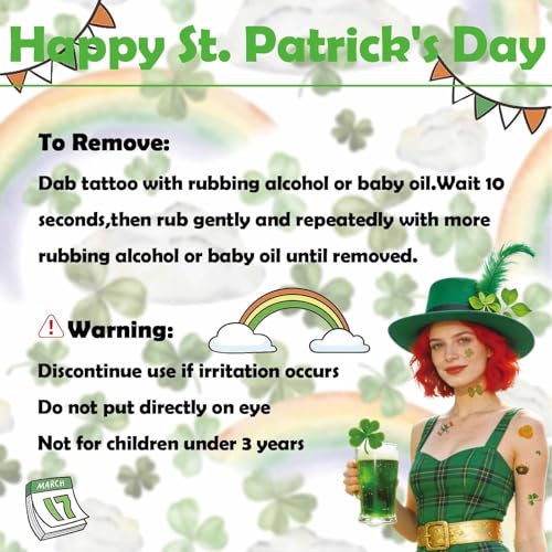 St Patrick's Day Temporary Tattoos - 26 Sheet Shamrock Face Stickers