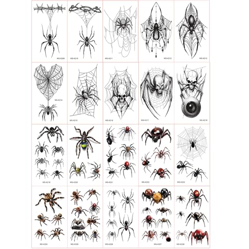 Halloween Spider Temporary Tattoos, 20 Sheets for Kids