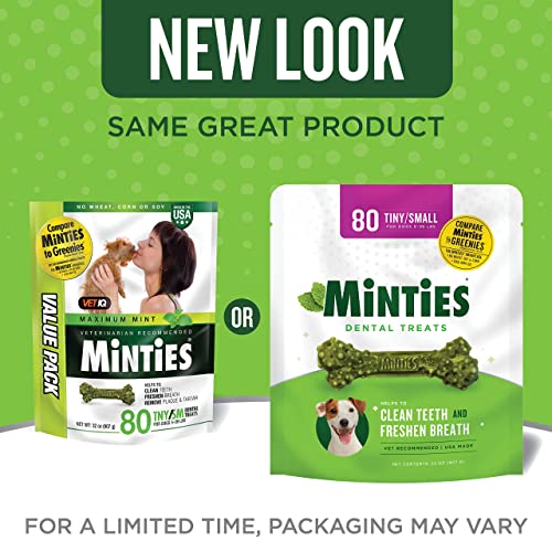 Minties Dental Chews for Dogs, 40 Count, Vet-Recommended Mint-Flavored Dental Treats for Tiny/Small Dogs 5-24 lbs, Dental Bones Clean Teeth, Fight Bad Breath, and Removes Plaque and Tartar