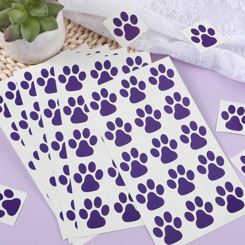 Harloon 20 Sheets 300 Pcs Paw Print Tattoos Temporary Paw Print Face Tattoos Dog Stickers Removable for Cheer Patrol Women Body Arm Foot(Purple)