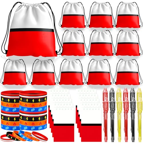 Cartoon Party Favor Set - 12 Drawstring Bags, Notebooks & Gifts