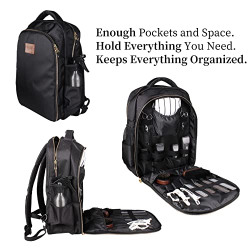 PERFEHAIR Barber Backpack for Clippers & Supplies - Men's Travel Bag for Hair Stylists, Hairdressers,Cosmetologists - Black Organizer Carrying Tool Case - Keep Your Tools Safe & Organized
