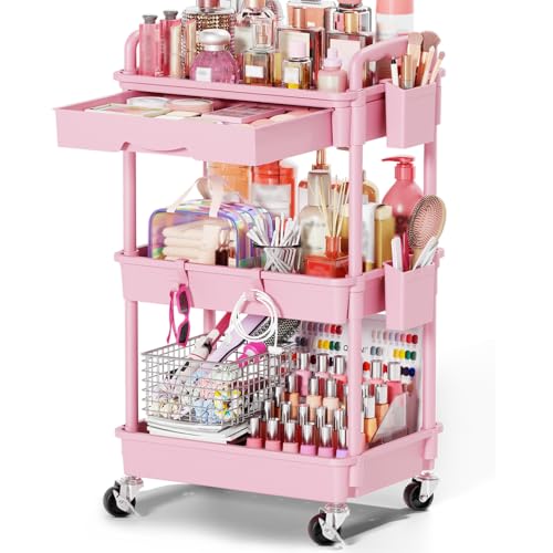 Goovilla Rolling Makeup Organizer Cart with Removable Drawer