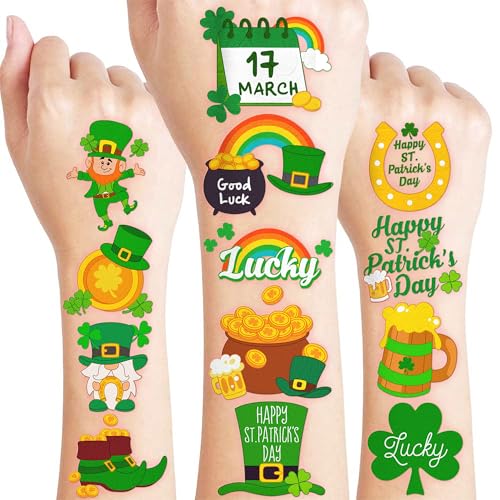 96 PCS St Patrick's Day Shamrock Temporary Tattoos for Kids