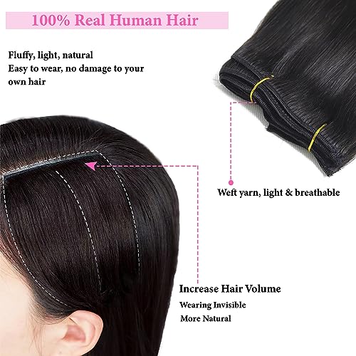 Clip in Hair Extensions Real Human Hair Clip ins Remy Human Hair Clip in Extensions Black Women Invisible Natural Straight Seamless Clip on Hair Extensions 8pcs Double Weft #1B 16 Inch 2.8oz/80g