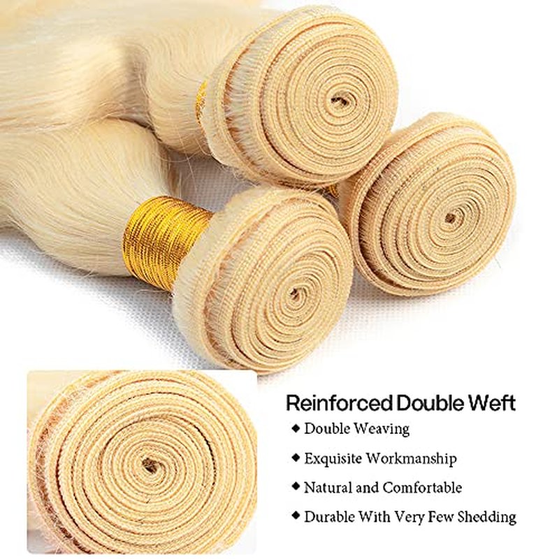 613 Honey Blonde Body Wave Human Hair Bundles 18-22 Inch