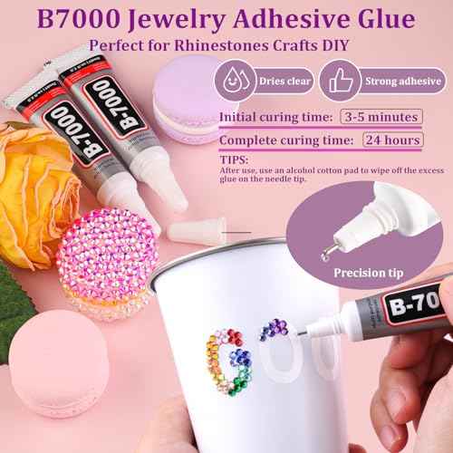 22000Pcs Resin Rhinestones for Bedazzling with Tweezers, Multicolor 2/3/4mm Rhinestones for Crafting with 3Pcs 10ml B7000 Jewelry Glue for DIY Crafts Clothing Tumblers Shoes Fabric Nail Art