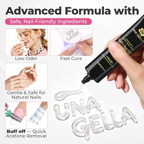 UNA GELLA Solid Gel Nail Glue - 25g, UV Lamp Cured, Strong Adhesive for Nail Tips