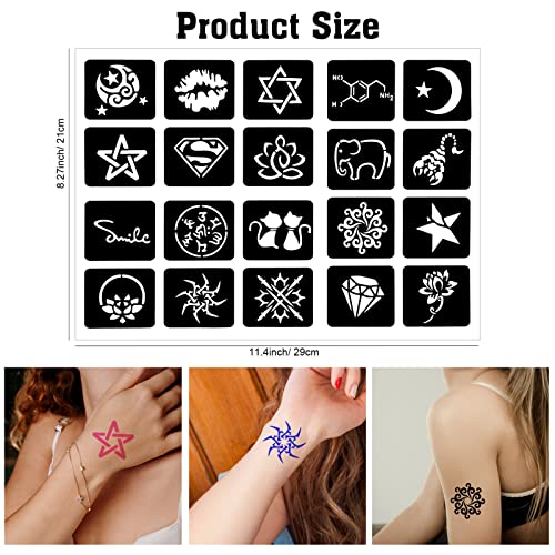 Qpout 16 Sheets Henna Tattoo Stencils Kit - 180 Designs