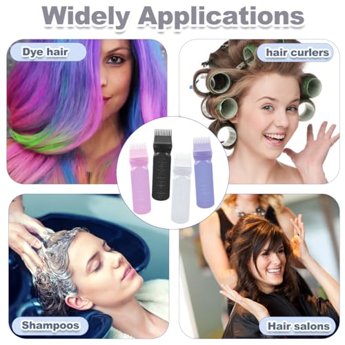 ELANE 4 Pack Root Comb Applicator Bottle for Hair Oil & Dye