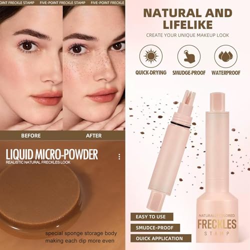4 Optional Freckle Looks Stamp, Natural Fake Freckles, Waterproof Sweatproof Non-Fading Makeup Tool (04# Espresso)