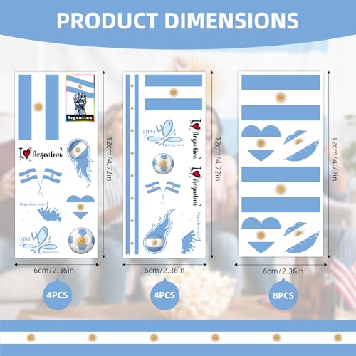 Argentina Flag Temporary Tattoos - 16 Sheets for Football Events