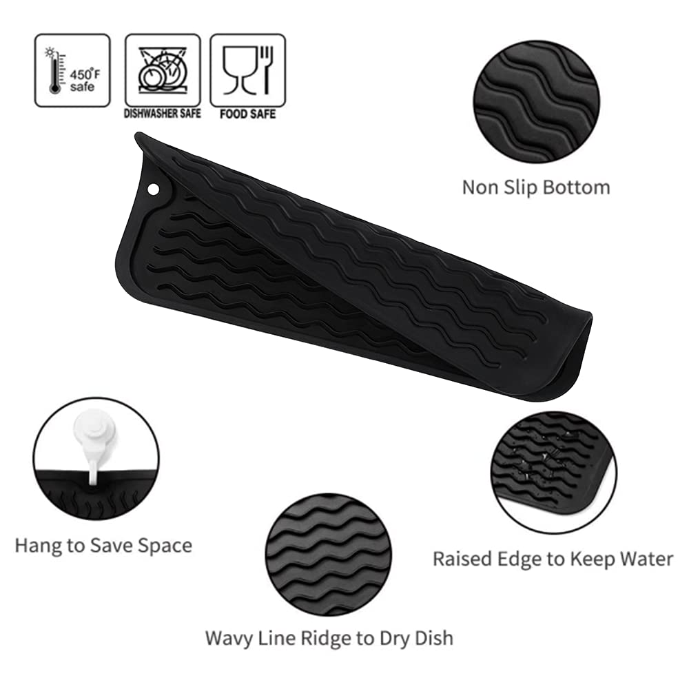 MicoYang Silicone Dish Drying Mat for Multiple Usage,Easy clean,Eco-friendly,Heat-resistant Silicone Mat for Kitchen Counter,Sink,Bar,Bottle,or Cup Black S 12 inches x 6 inches