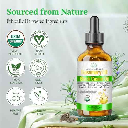 Organic Rosemary Oil for Hair Growth, Rosemary Oils with Castor ? USDA Certified Cold Pressed Blend Hair Oil for Thicker, Fuller Hair, Soothe Itchy Scalp & Repair Damaged Hair ? 4 fl oz
