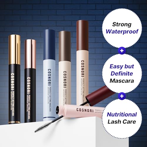 COSNORI Perfect Setting Waterproof Mascara Long&Curl 02 Cozy Brown ? Long Lasting Smudge - Brown Mascara - Soft Definition for Blue & Green Eyes - K Beauty - 0.23fl oz (7ml)