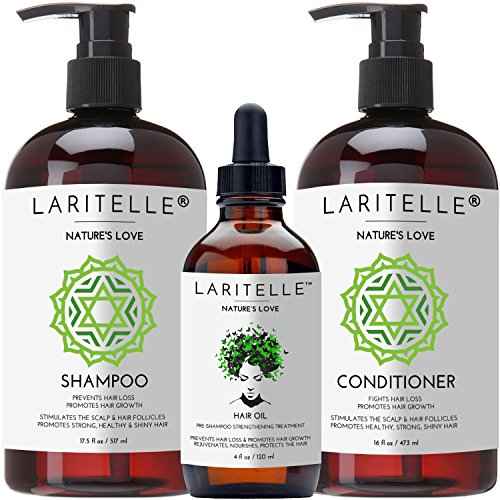 Laritelle Organic Hair Growth Set | Shampoo 17 oz + Conditioner 16 oz + Hair Loss Treatment 4 oz | Organic Quinoa + Keratin + Rosemary, Ginger & Grapefruit | NO GMO, SLS, Gluten, Parabens, Phthalates