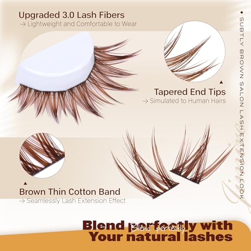 JIMIRE Brown Manga Cluster Lashes D - Natural Wispy Fake Eyelashes 10-16MM