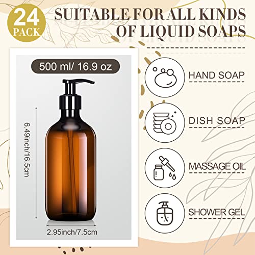 Tessco for You 24 Pcs Amber Soap Dispenser Empty Plastic Pump Bottles Refillable Shampoo Container for Hand Sanitizer Soap Lotion Body Wash Conditioner Bathroom Travel, 16.9oz