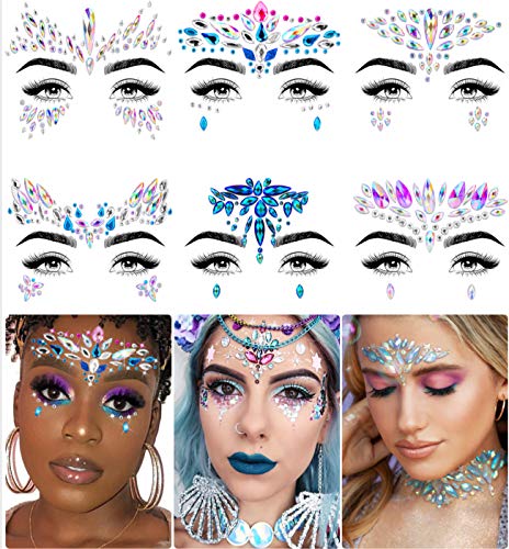 iMethod Mermaid Face Jewels Stick-On Gems, 6 Pack