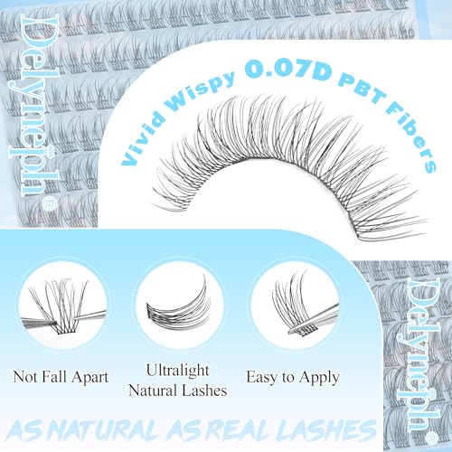 Natural Lash Extension Kit 240 Pcs Lash Clusters 10-16 MM Wispy Cluster Eyelash Extensions C Curl Individual Lashes Extensions Kit with Lash Bond and Seal and Eyelash Clusters Tweezers by Delyneph