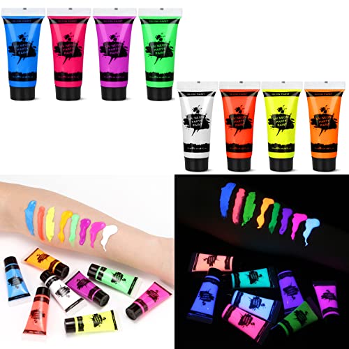 Blacklight Neon Body Paint Set, 8 Tubes Glow in Dark