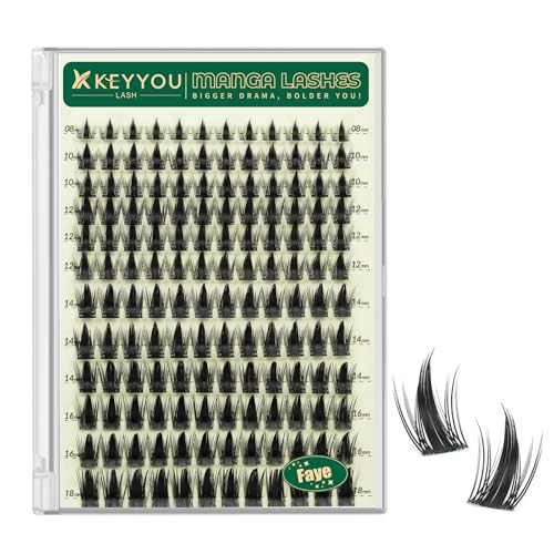 KEYYOU Manga Lash Clusters - 144pcs D Curl 8-18mm DIY Eyelash Extensions