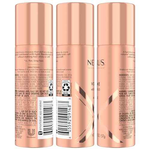 Nexxus Travel Hairspray and Mousse Bundle ? Comb Thru Flexible Hold Hairspray (1.5 Oz) 2-Pack + Volume Medium Hold Mousse (2 Oz) 2-Pack, Anti-Humidity, Frizz Control, Rose Fragrance