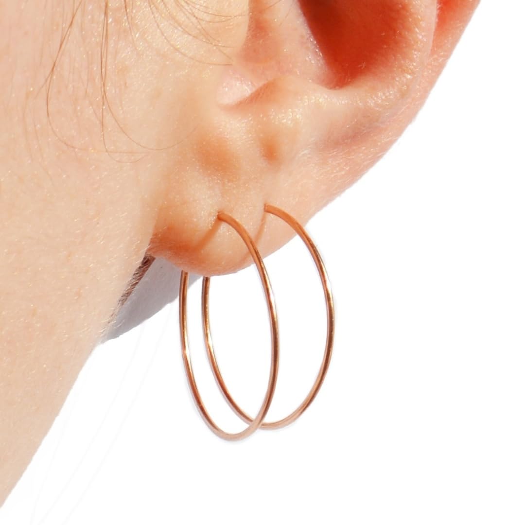 14K Real Gold Small Rose Gold Dainty Hoop Earrings 14K Rose Gold Earrings Rose Gold Hoops Earrings Earring Hoop Hope Earrings for Women Thin Wire Handmade in FL